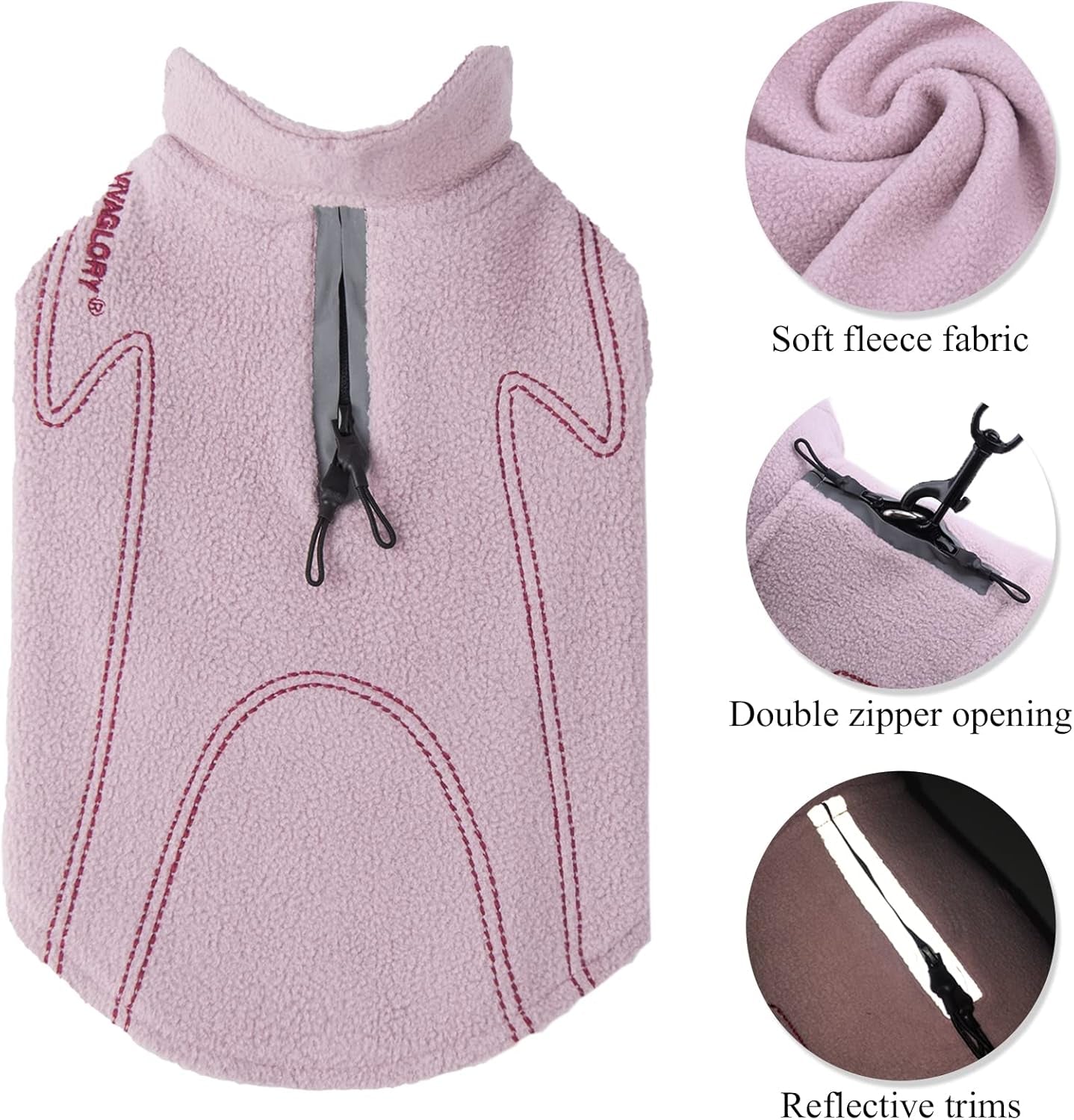 Dog Fleece Coat Warm Jacket with Hook and Loop Fastener, Easy to Take on and Off, Winter Vest Sweater for Small Medium Large Dogs Puppy Windproof Clothes for Cold Weather, Pink, L
