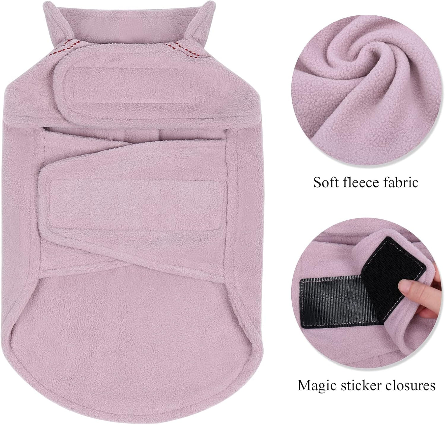Dog Fleece Coat Warm Jacket with Hook and Loop Fastener, Easy to Take on and Off, Winter Vest Sweater for Small Medium Large Dogs Puppy Windproof Clothes for Cold Weather, Pink, L
