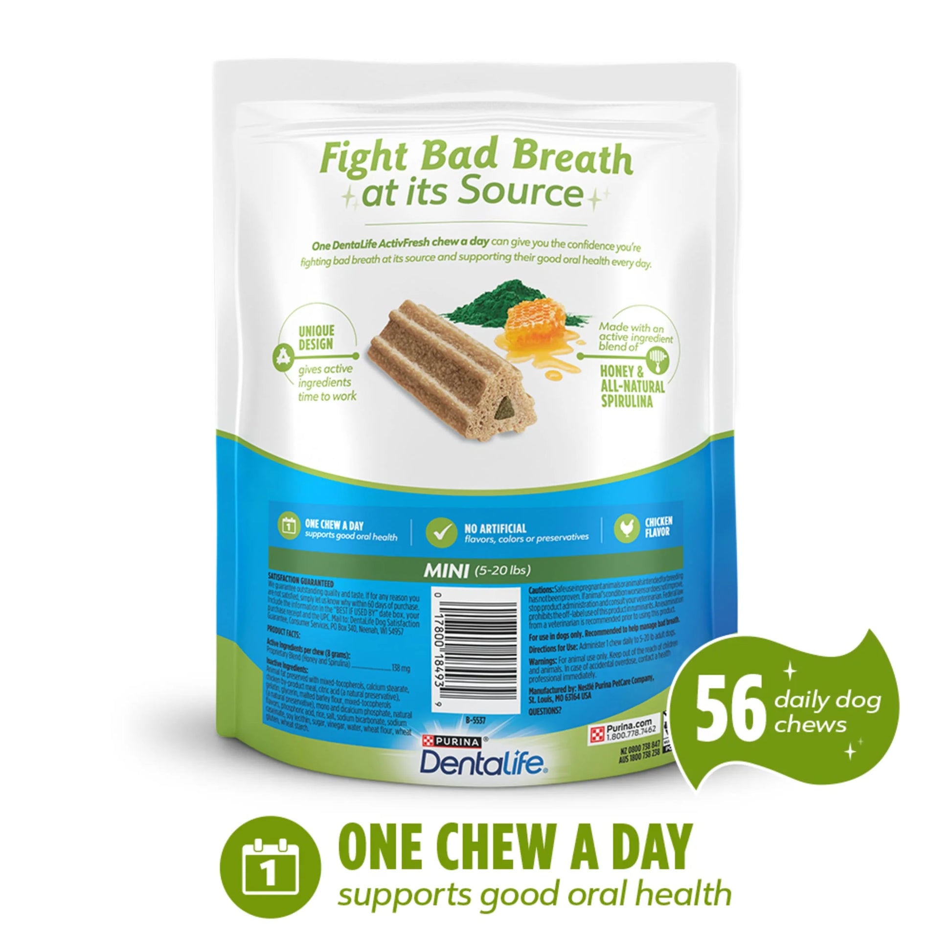 Purina  Activfresh Mini & Toy Dog Dental Treats with Chicken, 16.9 Oz Pouch (56 Count)