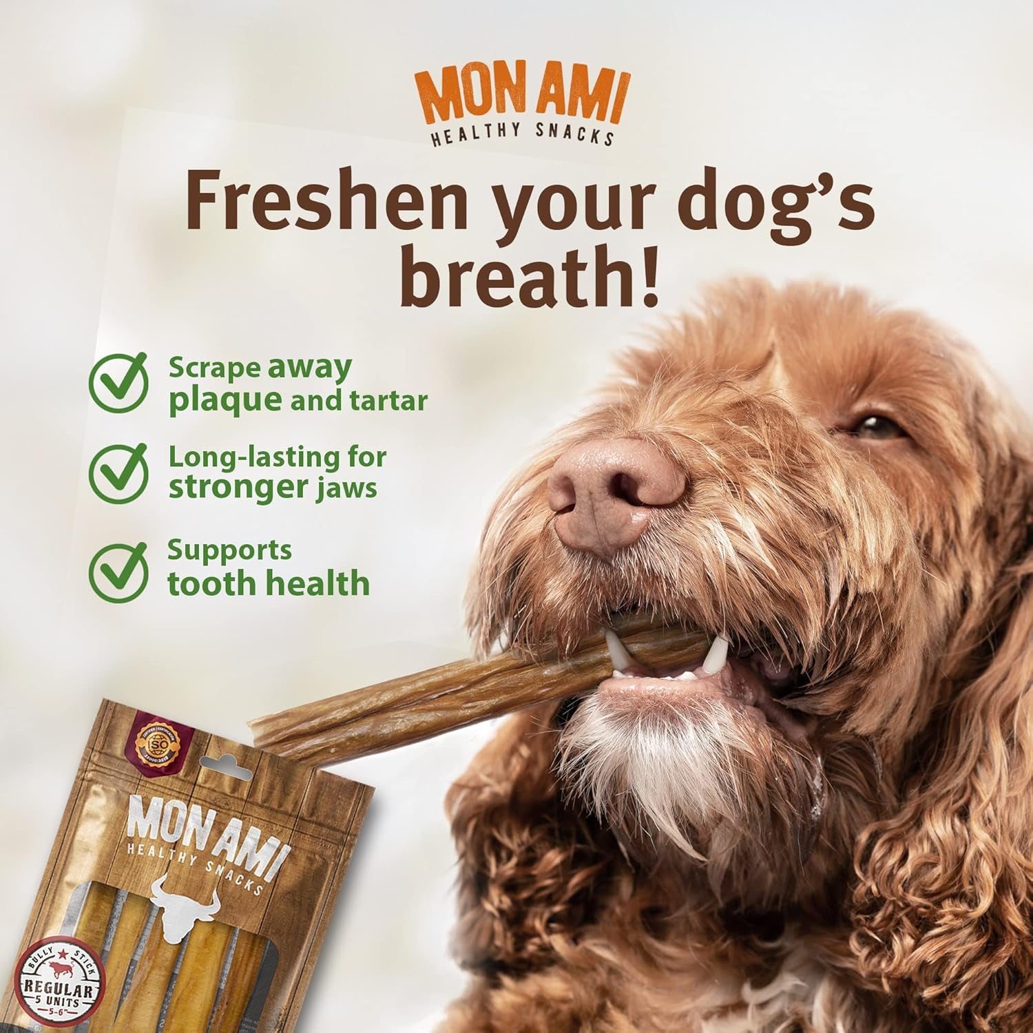 Mon Ami Regular Bully Sticks for Large and Small Dogs (5-6 Inches, 20 Count - Pack of 1) - Grass Fed Dog Treats - Bully Sticks Natural Dog Treat
