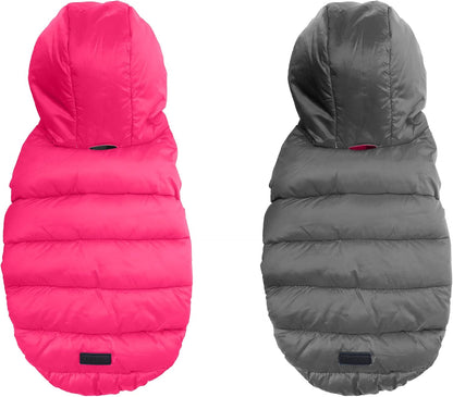 Reversible Dog Windproof Jacket | Water Resistant | Dog Coat for Winter to Keep Your Puppy Warm for Cold Weather Jacket | Pink - Grey up Dog Vest for Toy Breed Dogs - Pouch Included