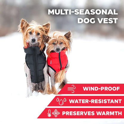 Lightweight Reversible Winter Coat - Warm & Comfortable Dog Jacket - Water Resistant Windproof - XS - Black/Red