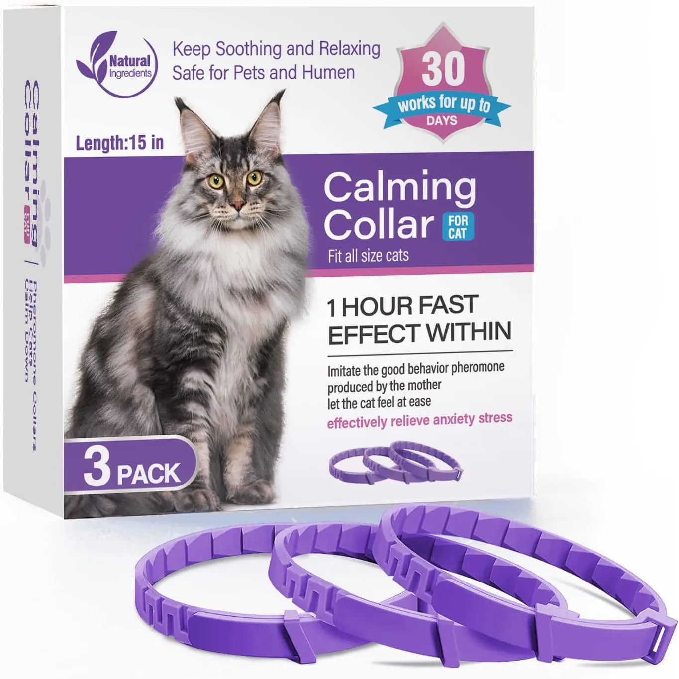 Pet Cats and Dog Flea and Tick Collar Efficient Relieve Anxiety Calming Collars Adjustable for Small Medium Dogs and Cat 3 Pack
