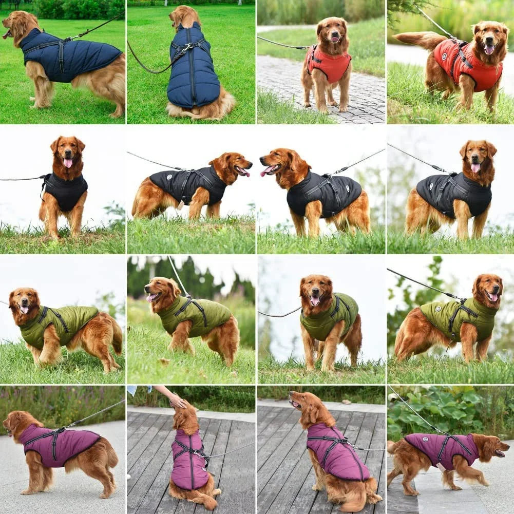 Winter Warm Coat Waterproof Dog Winter Jacket with Harness Traction Belt,Windproof Pet Outdoor Jacket Dog Autumn