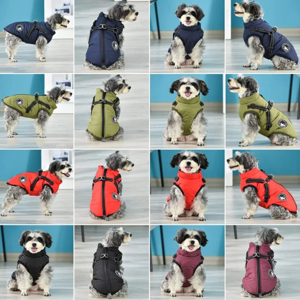 Winter Warm Coat Waterproof Dog Winter Jacket with Harness Traction Belt,Windproof Pet Outdoor Jacket Dog Autumn