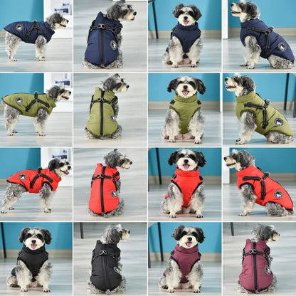 Winter Warm Coat Waterproof Dog Winter Jacket with Harness Traction Belt,Windproof Pet Outdoor Jacket Dog Autumn