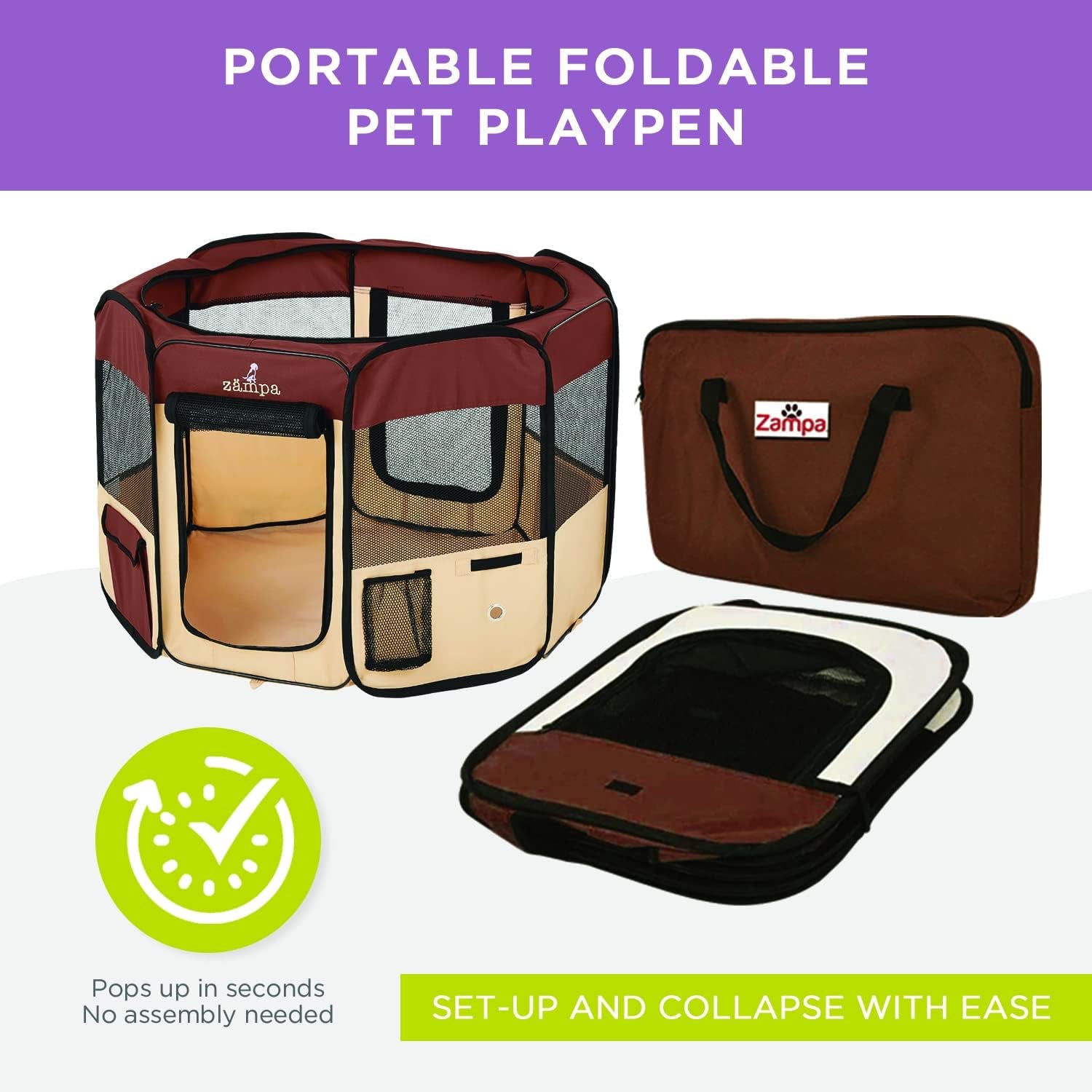 Puppy Playpen Extra Small 29"X29"X17" Portable Pop up Playpen for Dog and Cat, Foldable | Indoor / Outdoor Kitten Pen & Travel Pet Carrier + Carrying Case.