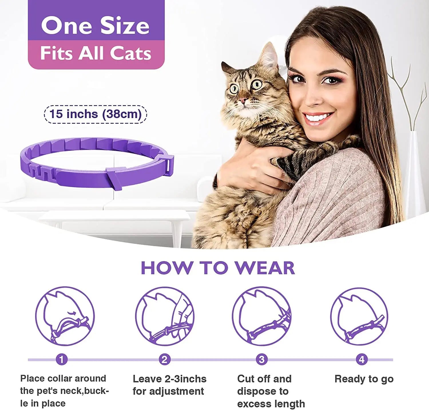 Pet Cats and Dog Flea and Tick Collar Efficient Relieve Anxiety Calming Collars Adjustable for Small Medium Dogs and Cat 3 Pack