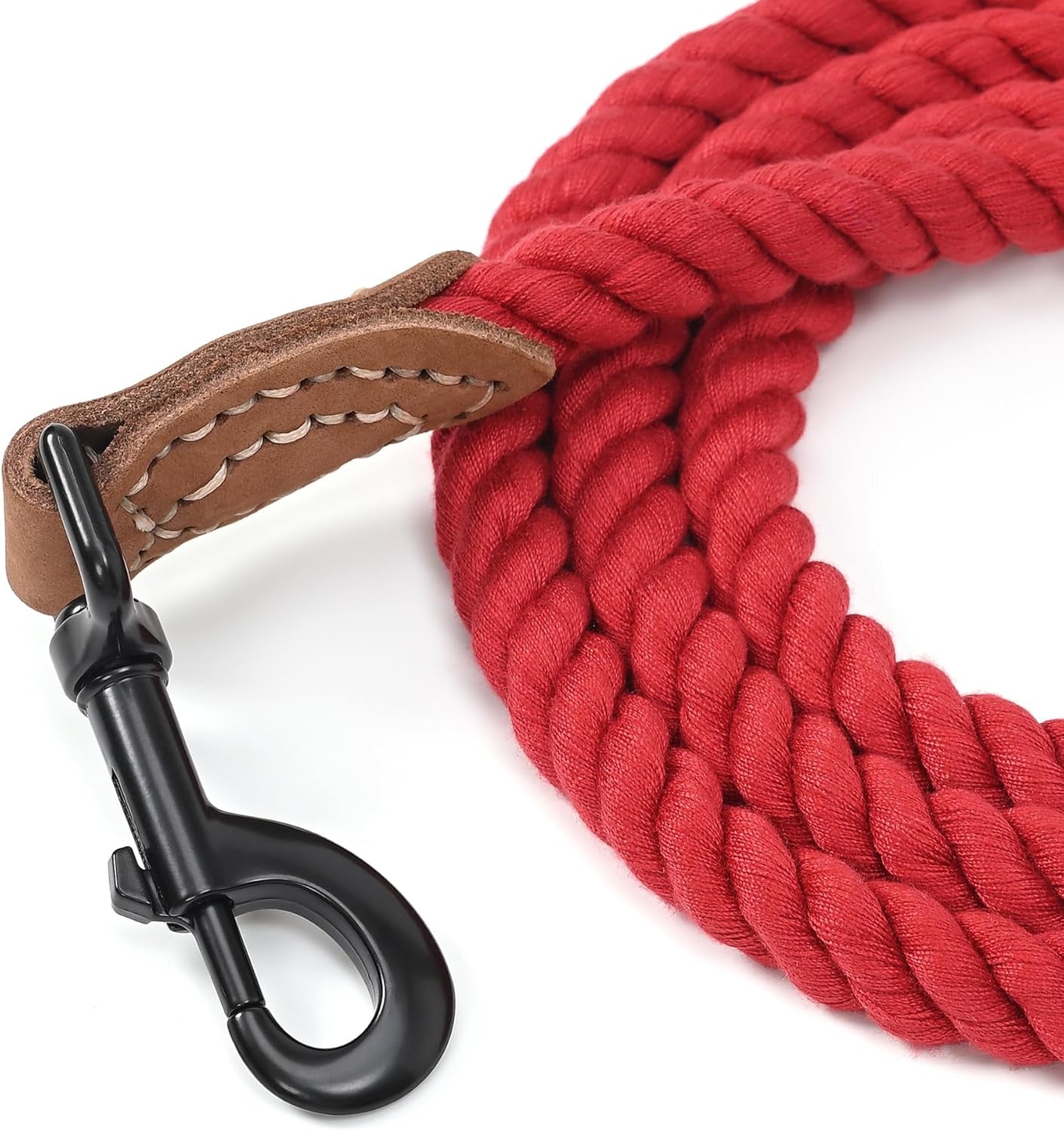Dog Leash, Braided Cotton Rope Leashes with Leather Tailor Tip with Leather Tip - Heavy Duty Metal Clasp, 5FT, 1/2