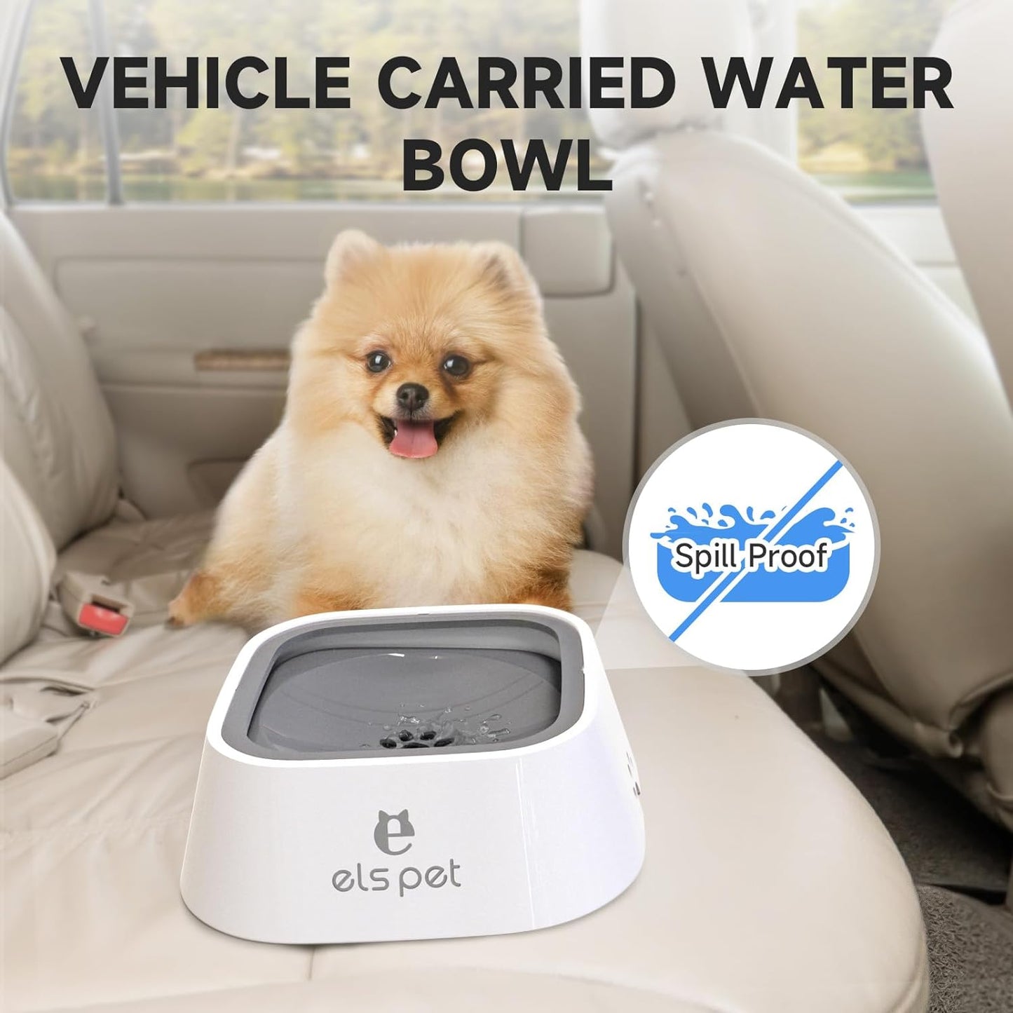 Travel Bowl, No Spill, No Drip Slow Water Feeder/Dispenser for Dogs, Cats, 35Oz/1L (Grey)