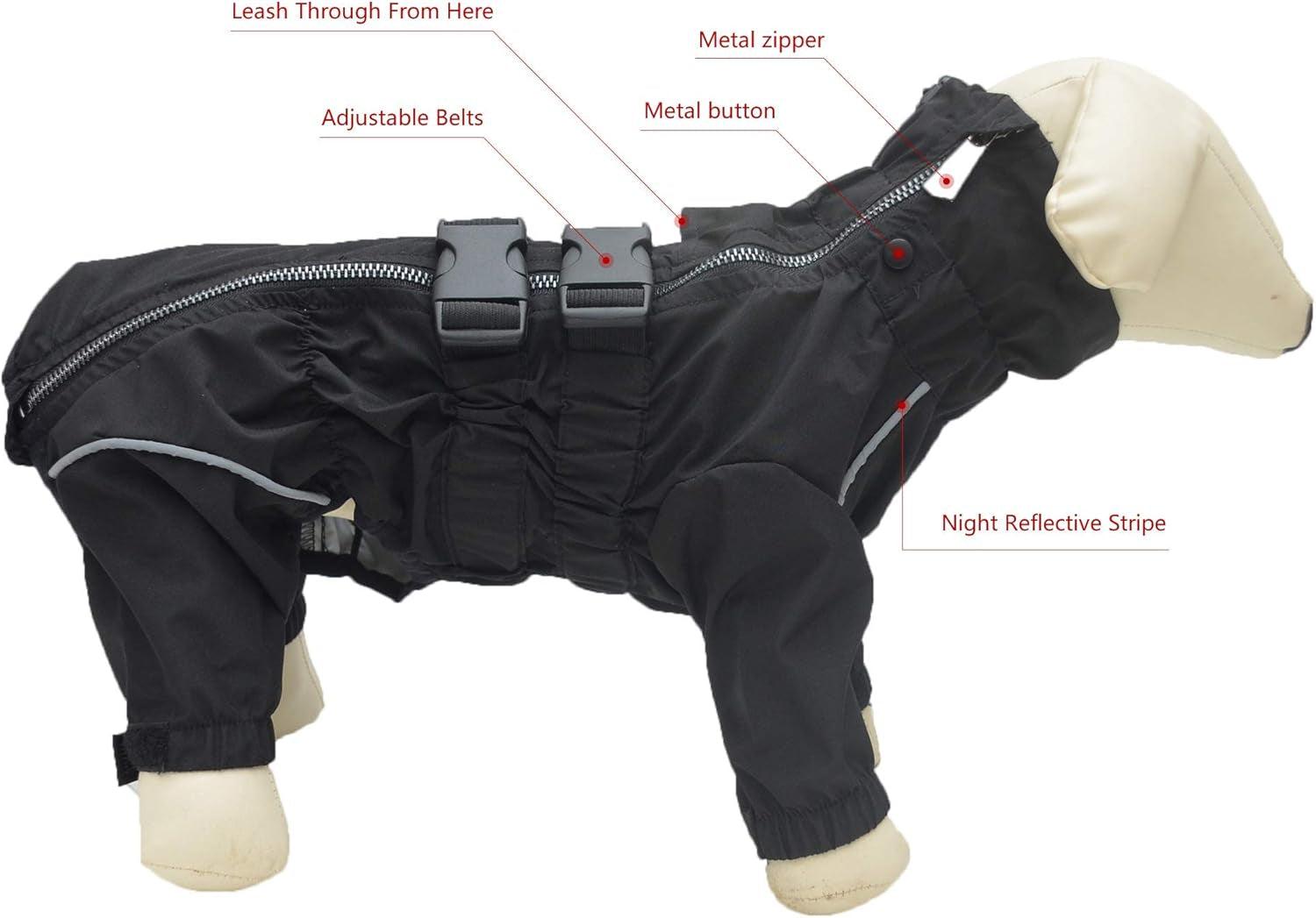 Dogs Waterproof Jacket, Lightweight Waterproof Jacket Reflective Safety Dog Raincoat Windproof Snow-Proof Dog Vest for Small Medium Large Dogs Black XXL
