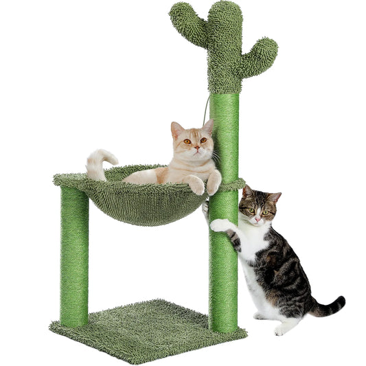 33" Cactus Cat Scratching Post Large Cat Scratcher with Big Hammock for Indoor Pet Green