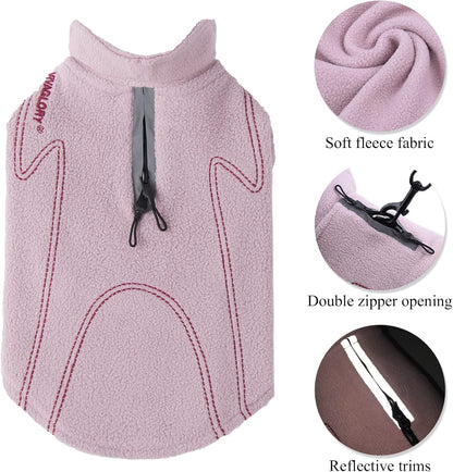 Dog Fleece Coat Warm Jacket with Hook and Loop Fastener, Easy to Take on and Off, Winter Vest Sweater for Small Medium Large Dogs Puppy Windproof Clothes for Cold Weather, Pink, L