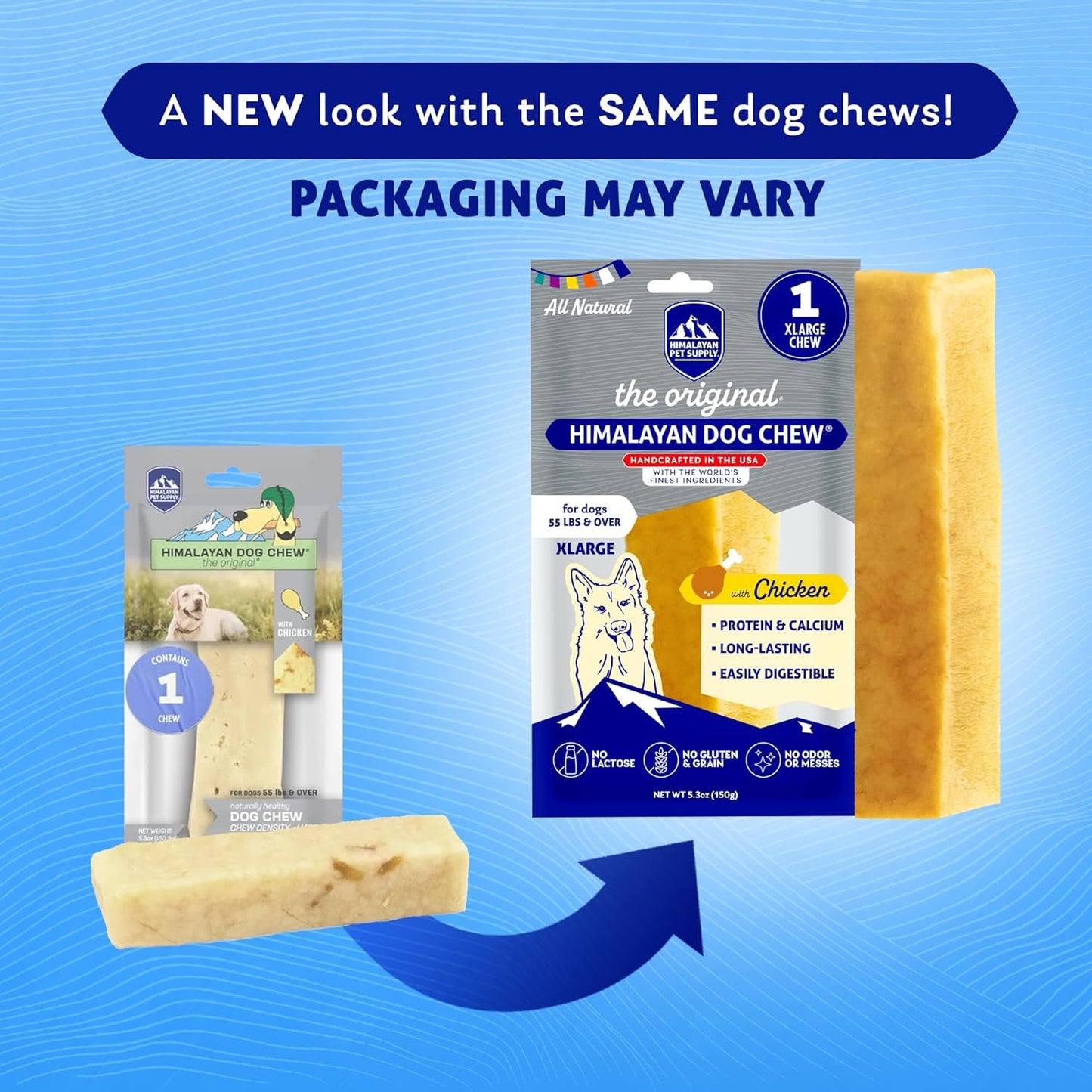 Original Yak Cheese Chew, Chicken, 1 X-Large Stick, 5.3 Oz, Gluten Free, Healthy Treats, Grain & Lactose Free 100% Natural, Long Lasting for Dogs over 55 Lbs