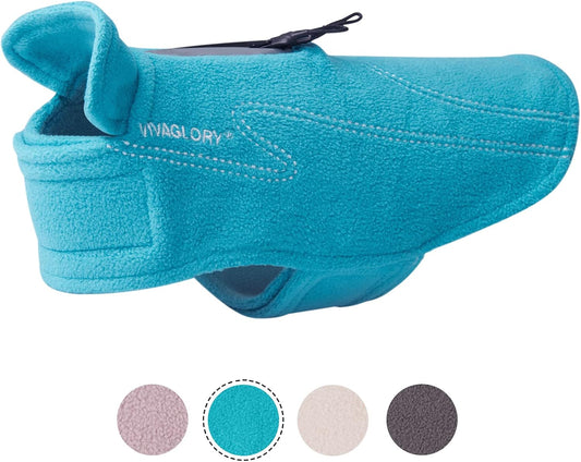 Dog Fleece Coat Warm Jacket with Hook and Loop Fastener, Easy to Take on and Off, Winter Vest Sweater for Small Medium Large Dogs Puppy Windproof Clothes for Cold Weather, Turquoise, XS