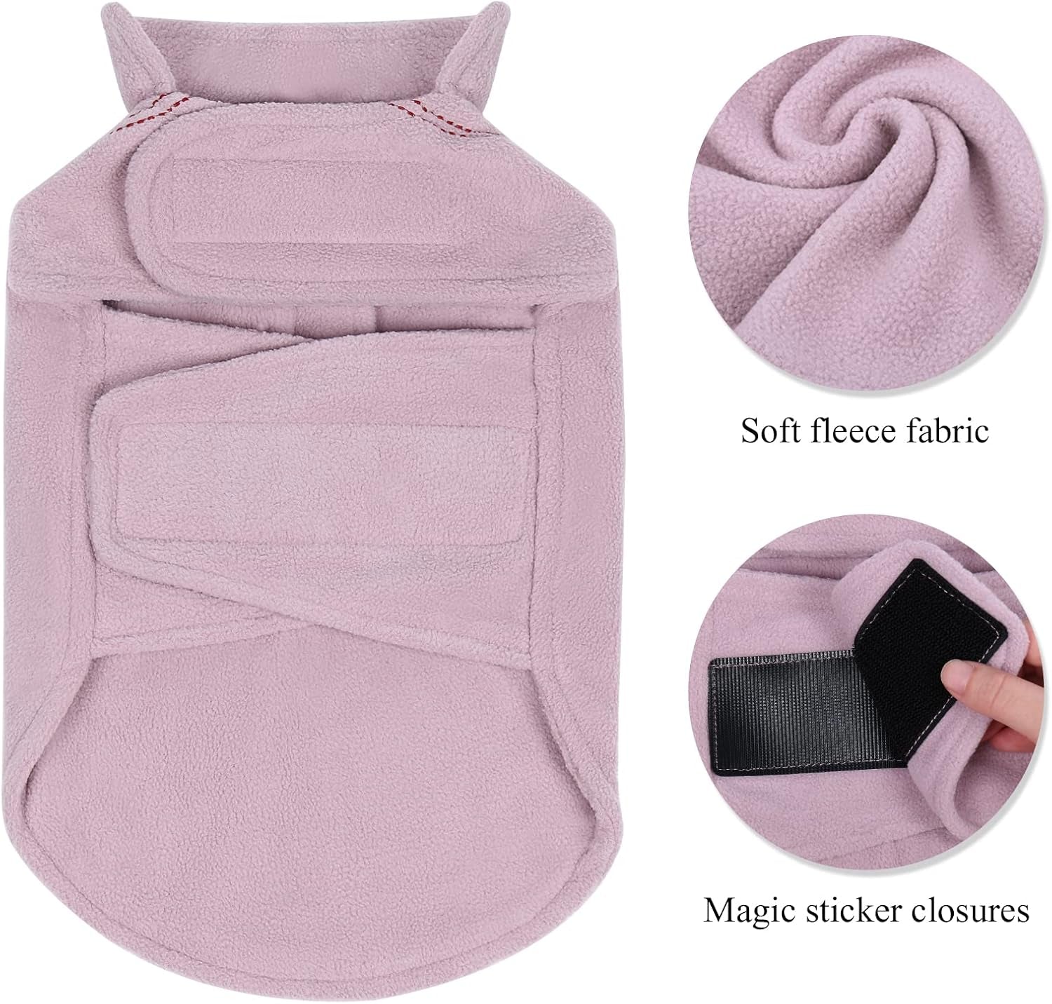 Dog Fleece Coat Warm Jacket with Hook and Loop Fastener, Easy to Take on and Off, Winter Vest Sweater for Small Medium Large Dogs Puppy Windproof Clothes for Cold Weather, Pink, L