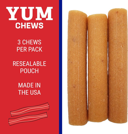Yak Cheese Dog Chews, Lactose Free & Grain Free, USA Made, for All Dog Breeds, Medium Density Cheese Chew, Resealable Pouch with 3 YUM Treats, Bacon Flavor