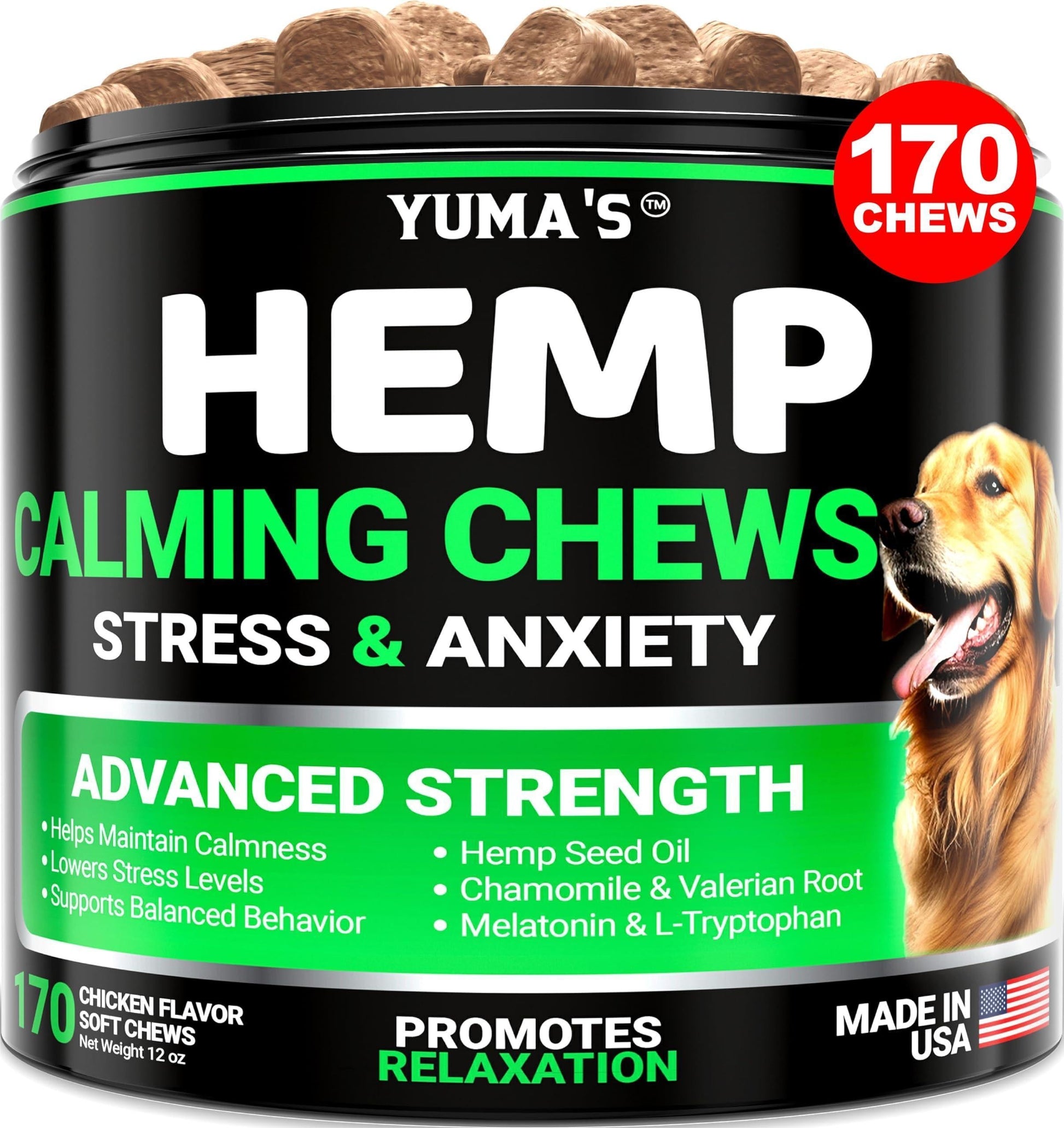Hemp Calming Chews for Dogs Hip & Joint Support Beef Liver Flavor 170 Chews