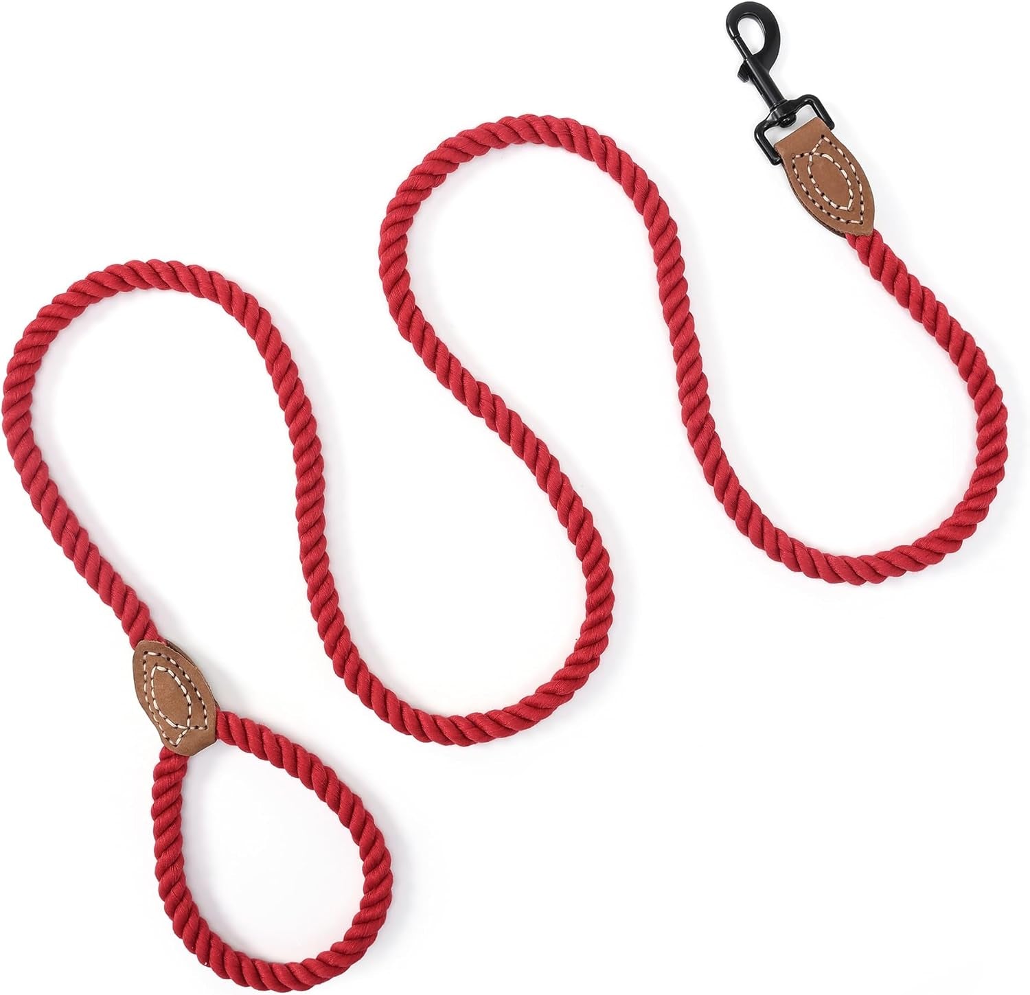 Dog Leash, Braided Cotton Rope Leashes with Leather Tailor Tip with Leather Tip - Heavy Duty Metal Clasp, 5FT, 1/2