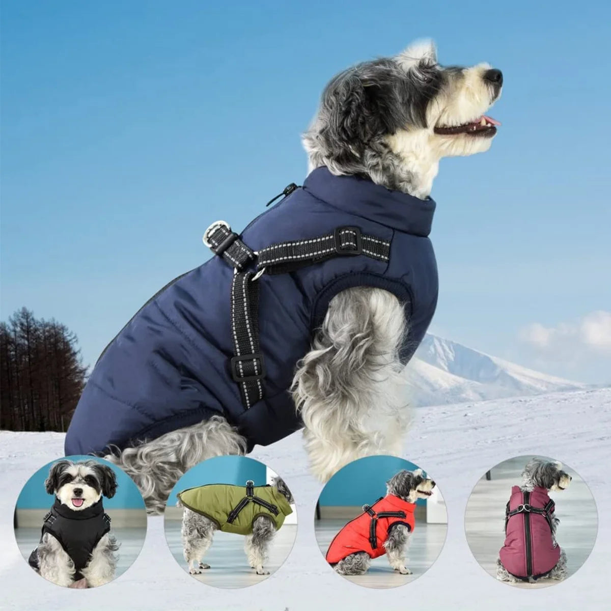 Winter Warm Coat Waterproof Dog Winter Jacket with Harness Traction Belt,Windproof Pet Outdoor Jacket Dog Autumn