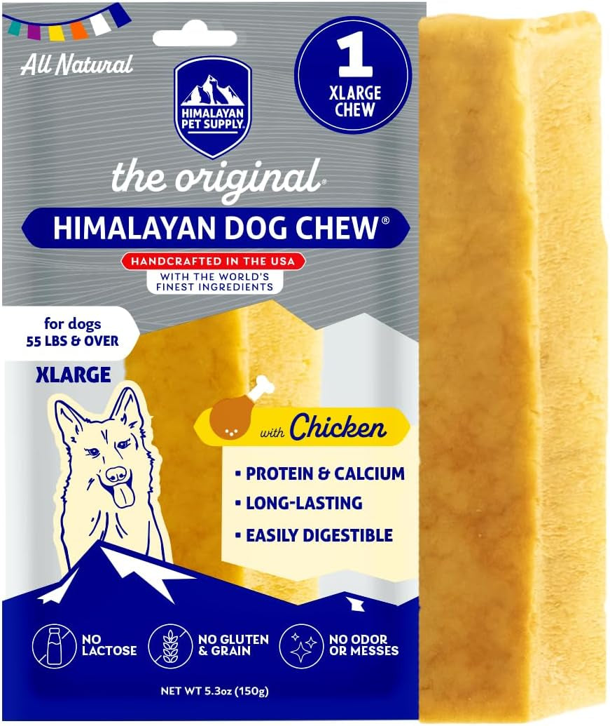 Original Yak Cheese Chew, Chicken, 1 X-Large Stick, 5.3 Oz, Gluten Free, Healthy Treats, Grain & Lactose Free 100% Natural, Long Lasting for Dogs over 55 Lbs