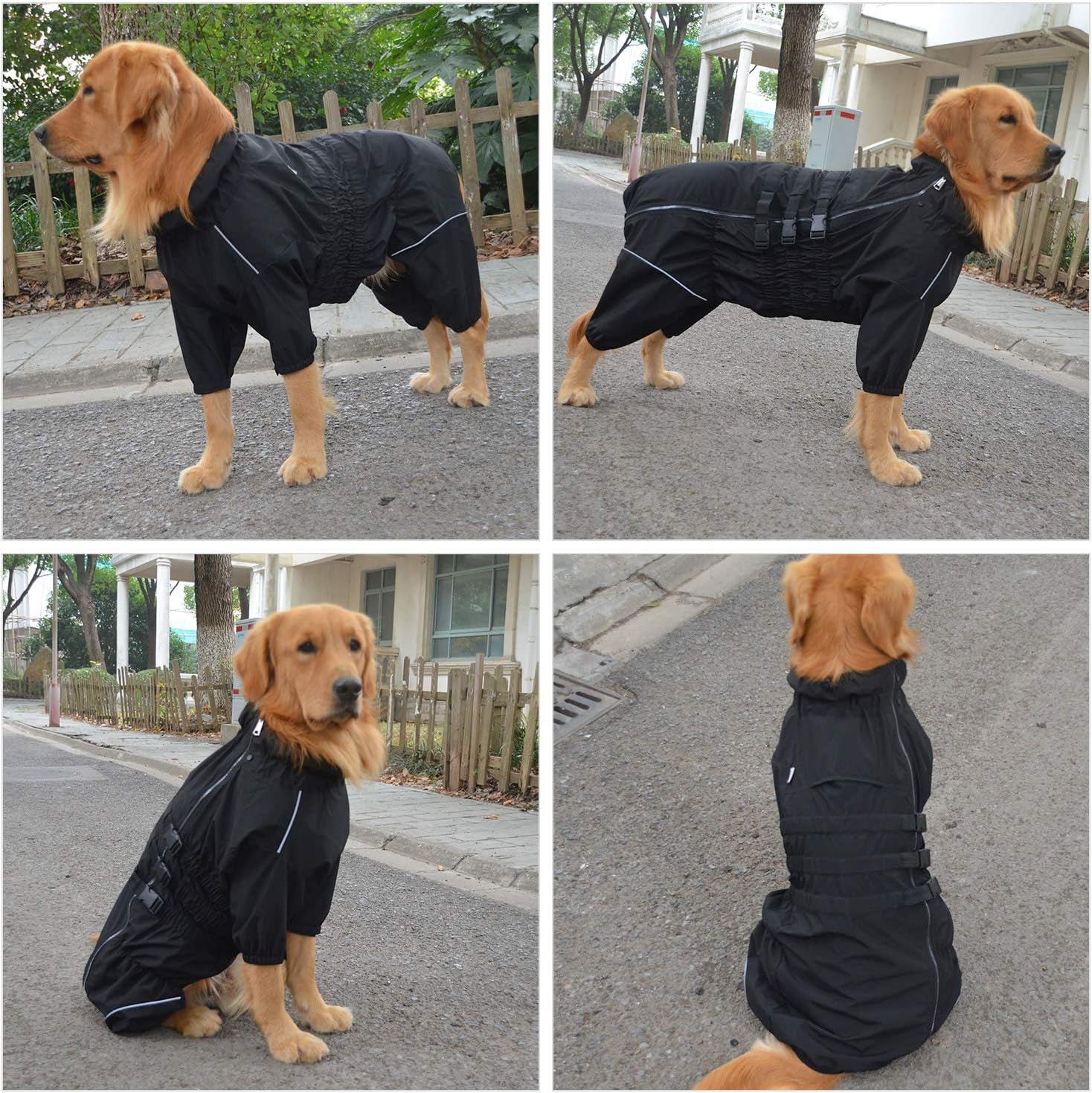 Dogs Waterproof Jacket, Lightweight Waterproof Jacket Reflective Safety Dog Raincoat Windproof Snow-Proof Dog Vest for Small Medium Large Dogs Black XXL