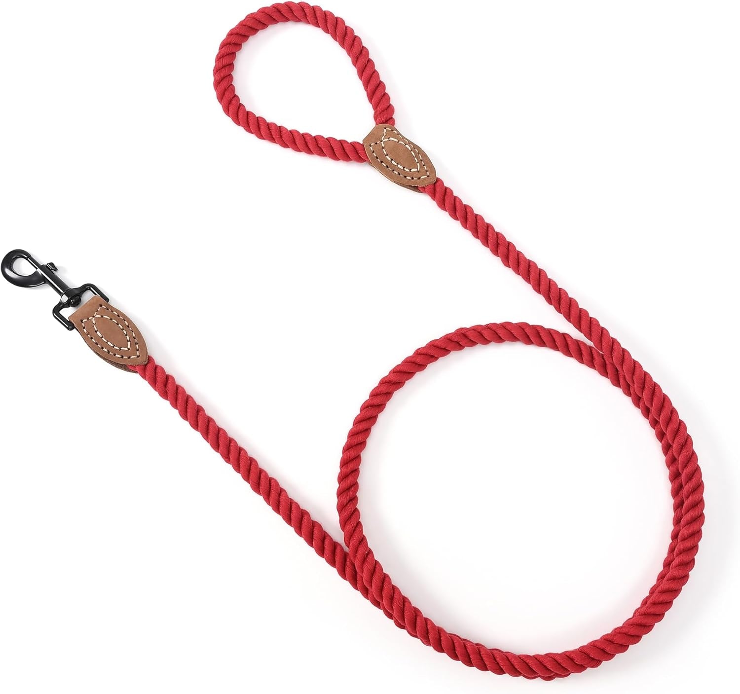 Dog Leash, Braided Cotton Rope Leashes with Leather Tailor Tip with Leather Tip - Heavy Duty Metal Clasp, 5FT, 1/2