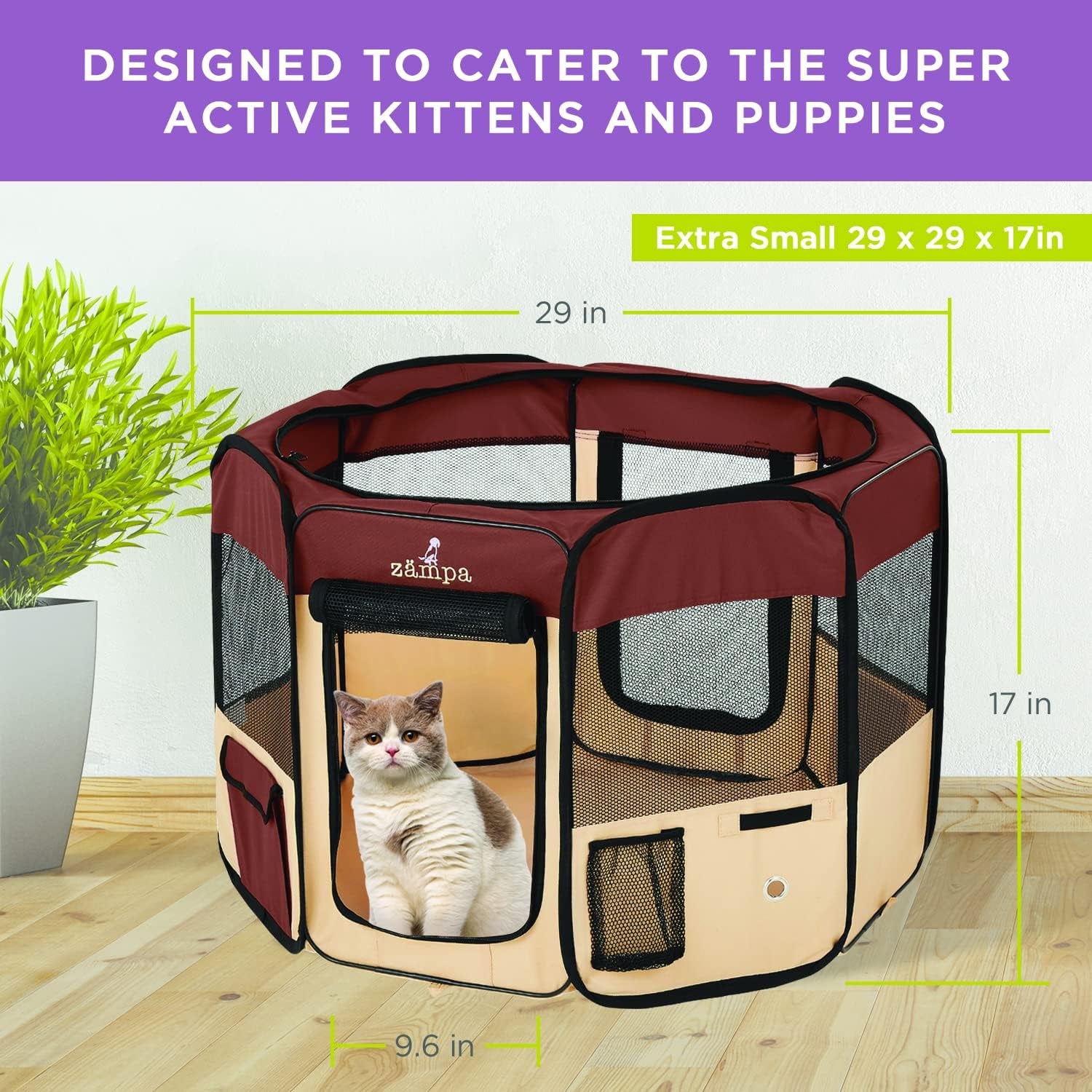 Puppy Playpen Extra Small 29"X29"X17" Portable Pop up Playpen for Dog and Cat, Foldable | Indoor / Outdoor Kitten Pen & Travel Pet Carrier + Carrying Case.