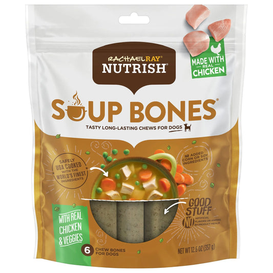Rachael Ray  Soup Bones Dry Dog Treats with Real Chicken & Veggies, 6 Soft Treats