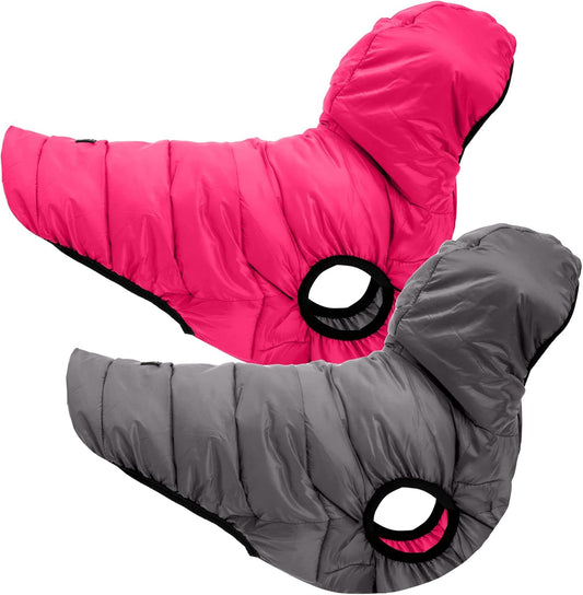 Reversible Dog Windproof Jacket | Water Resistant | Dog Coat for Winter to Keep Your Puppy Warm for Cold Weather Jacket | Pink - Grey up Dog Vest for Toy Breed Dogs - Pouch Included