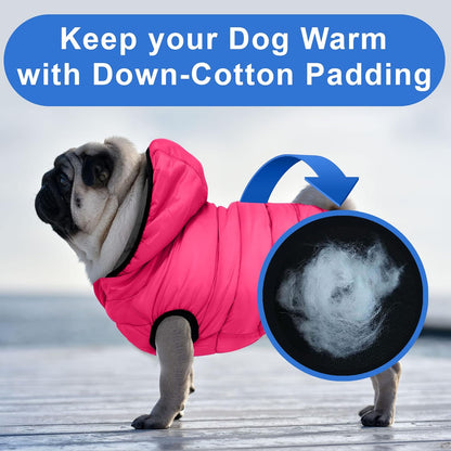 Reversible Dog Windproof Jacket | Water Resistant | Dog Coat for Winter to Keep Your Puppy Warm for Cold Weather Jacket | Pink - Grey up Dog Vest for Toy Breed Dogs - Pouch Included
