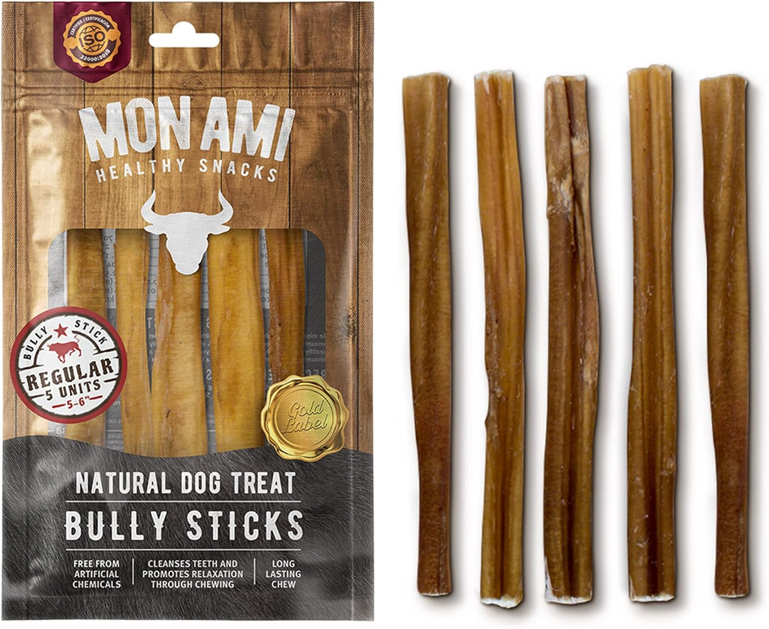Mon Ami Regular Bully Sticks for Large and Small Dogs (5-6 Inches, 20 Count - Pack of 1) - Grass Fed Dog Treats - Bully Sticks Natural Dog Treat