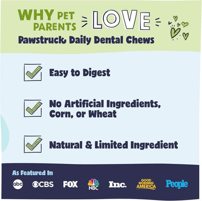 Natural Dental Chews for Small Medium Dogs & Puppies - Vet Recommended Brush Stick Treats Made in USA Breath Freshener to Improve Oral Hygiene & Clean Teeth - 30 Count - Packaging May Vary