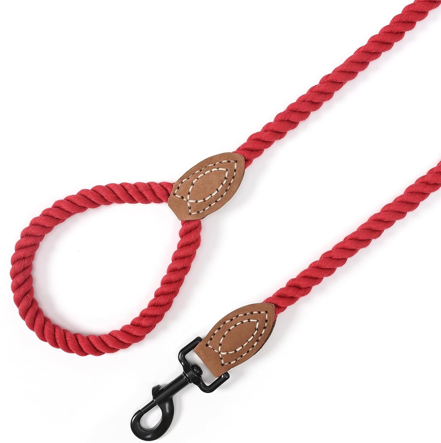 Dog Leash, Braided Cotton Rope Leashes with Leather Tailor Tip with Leather Tip - Heavy Duty Metal Clasp, 5FT, 1/2