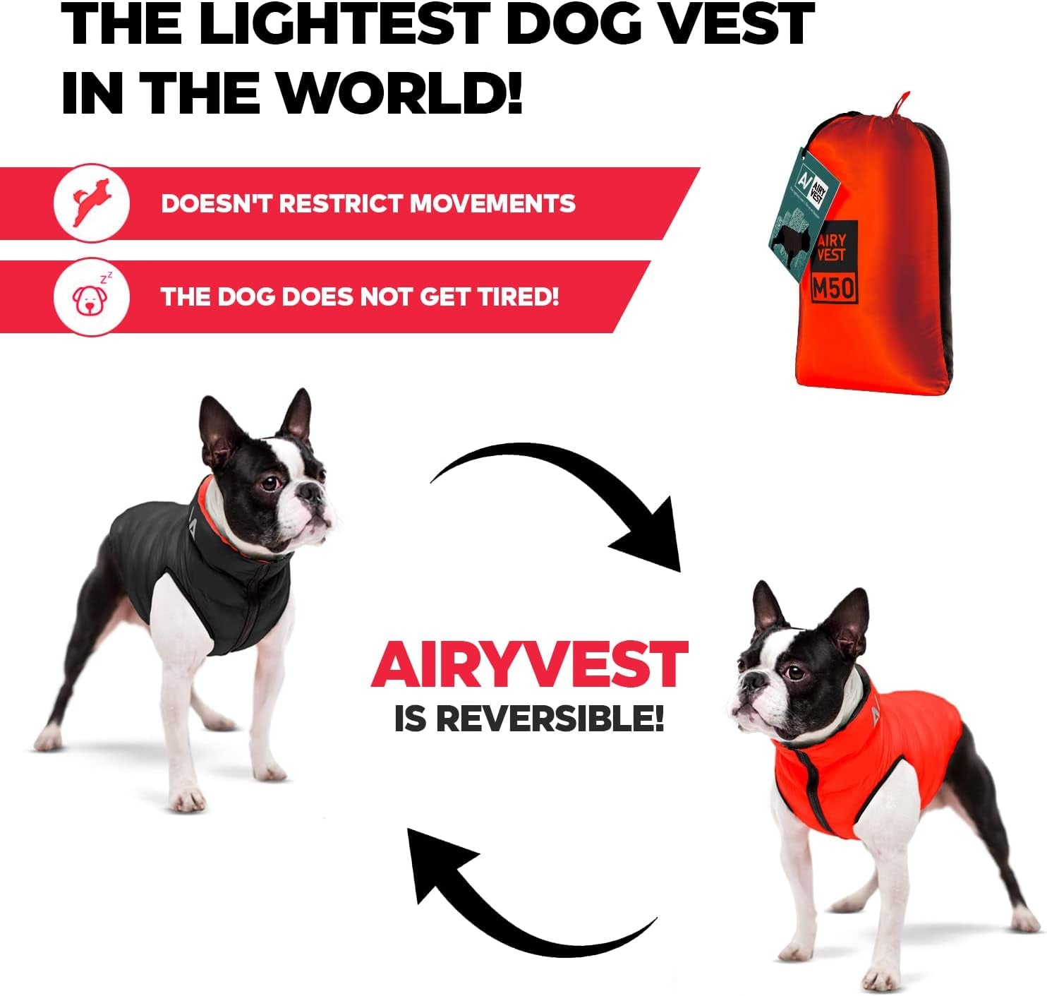 Lightweight Reversible Winter Coat - Warm & Comfortable Dog Jacket - Water Resistant Windproof - XS - Black/Red