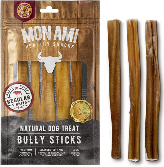 Mon Ami Regular Bully Sticks for Large and Small Dogs (5-6 Inches, 20 Count - Pack of 1) - Grass Fed Dog Treats - Bully Sticks Natural Dog Treat